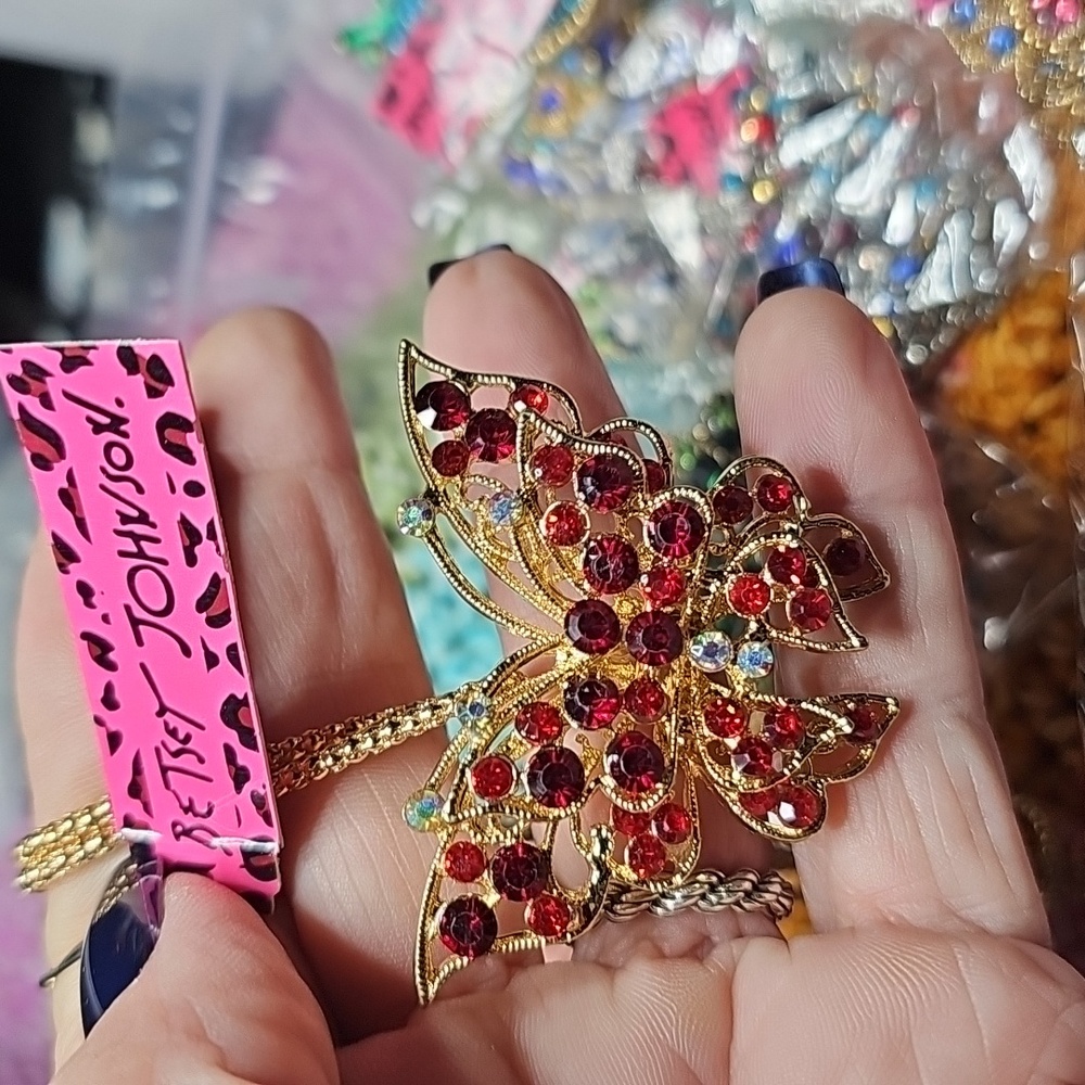 Betsey Johnson Red and Gold Butterfly Necklace